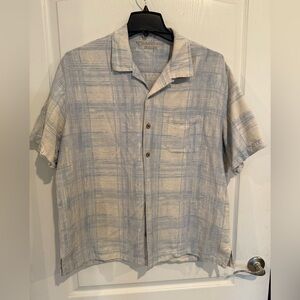 Caribbean Men’s Blue Cream 100% Silk Button SS Shirt Summer Dadcore XL vacation